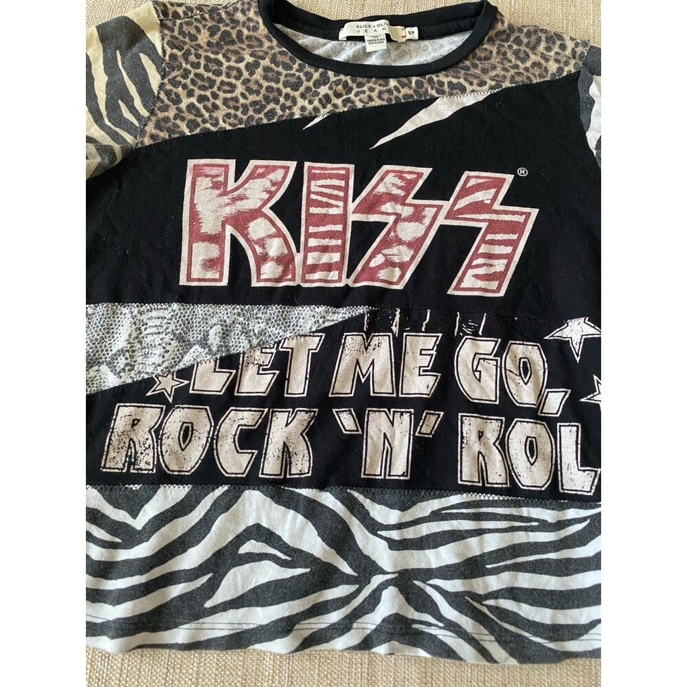 Alice + Olivia x KISS Black Graphic Cotton Tee Shirt Size S / P